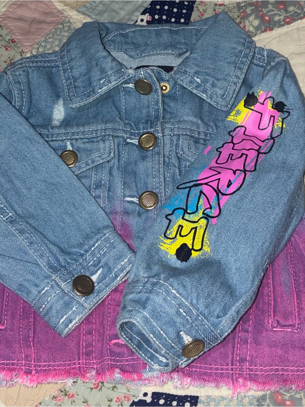 Girls Pink Ombré Custom Graffiti Spray Paint Fierce Denim Jacket | 18Months